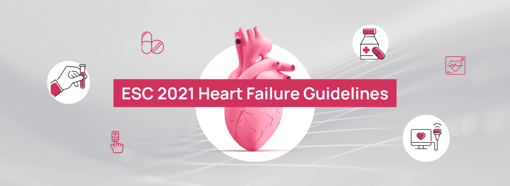 Human heart behind the words "European Society of Cardiology (ESC) 2021 Heart failure Guidelines" by CardioThinkLab