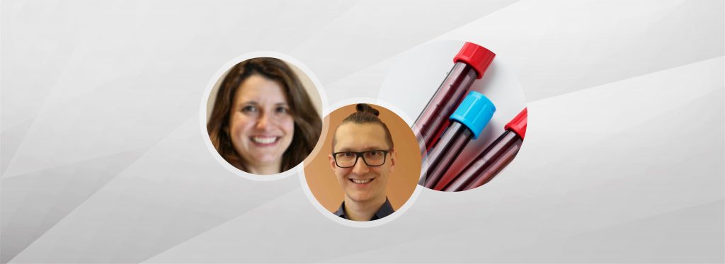 Headshots of Dr Danielle Gualandro and Dr Christian Puelacher against a grey background.