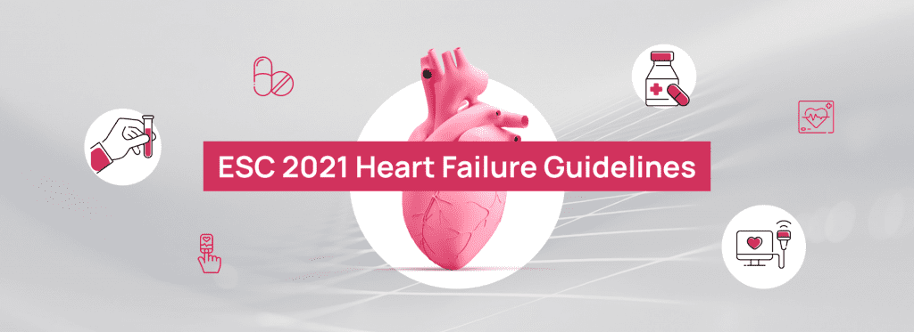 Human heart behind the words "European Society of Cardiology (ESC) 2021 Heart failure Guidelines"